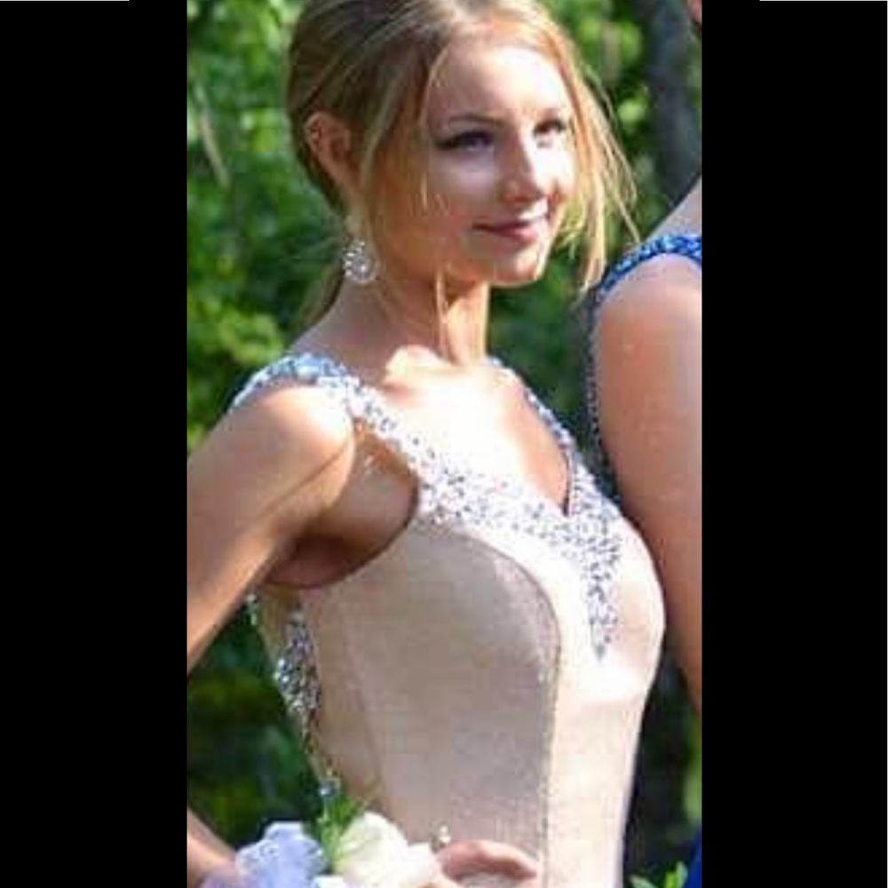 Cream and Silver Sequin Prom Dress